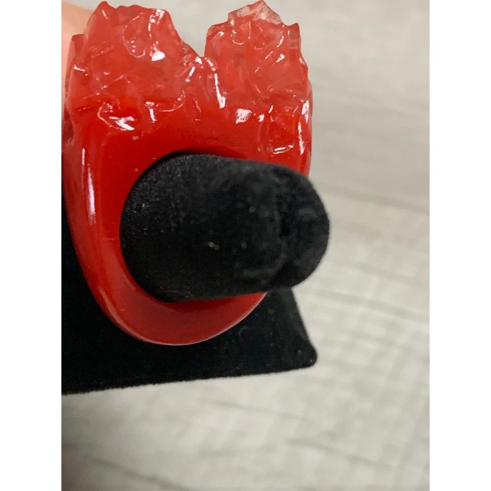 Red Resin Textured Statement Ring Chunky Crag Top Cocktail Ring Size 7.5